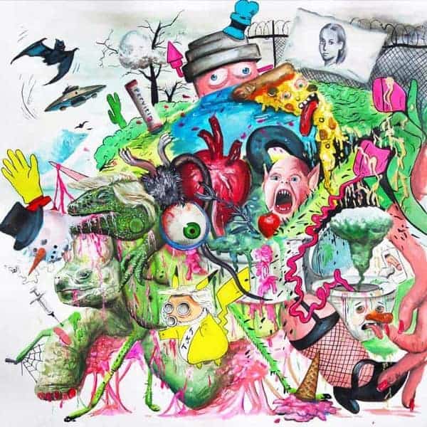 Bright, abstract artwork featuring colourful, surreal, and whimsical characters and elements, representing a vibrant and imaginative scene for artistic expression. Suitable for creative and modern art displays.